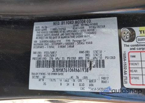 2006 Lincoln Zephyr из США, поврежденный, VIN 3LNHM26106R661938